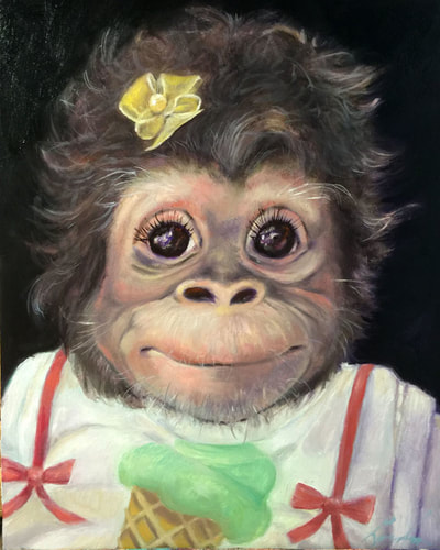Baby Chimpanzee Monkey oil portrait by Brenda 
