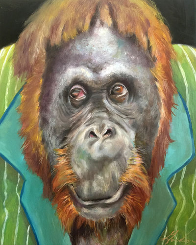 Orangutan Monkey oil portrait by Brenda Gordon 